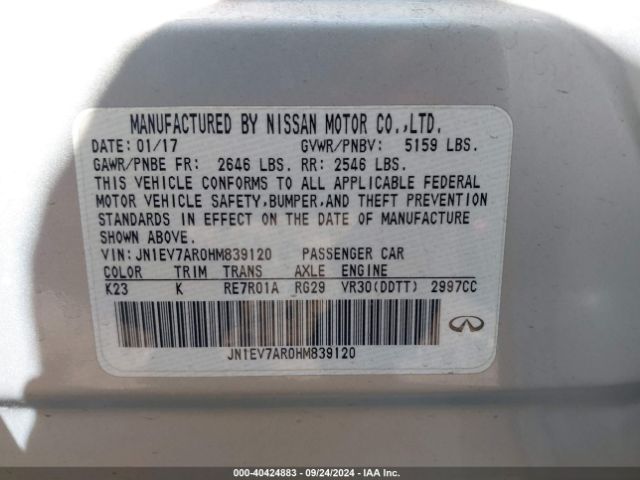 JN1EV7AR0HM839120 Infiniti Q50 3.0t Signature Edition