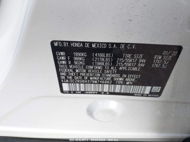3CZRU6H37NM746862 Honda Hr-v Awd Lx