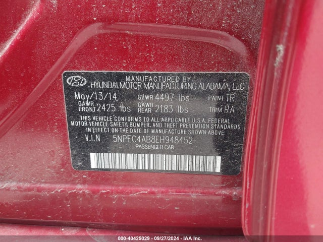Hyundai Sonata Limited 2.0t 2014 5NPEC4AB8EH948452 Image 9