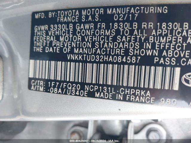 VNKKTUD32HA084587 Toyota YARIS L