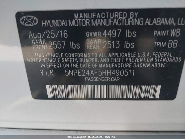 Hyundai SONATA SE 2017 5NPE24AF5HH490511 Image 9