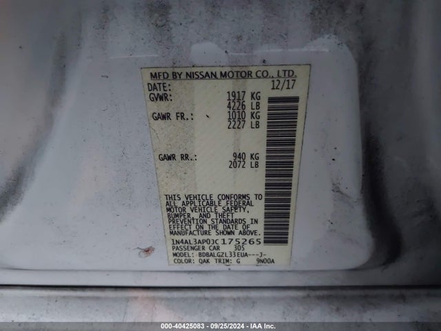 Nissan Altima 2.5 S 2018 1N4AL3AP0JC175265 Image 9