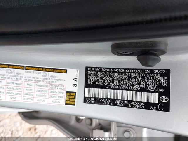 Toyota Corolla Hybrid Xle 2023 JTDBCMFE7P3000578 Image 9