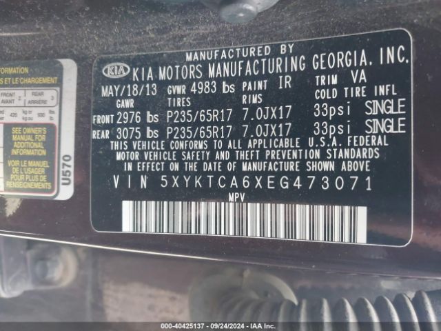 5XYKTCA6XEG473071 KIA SORENTO LX