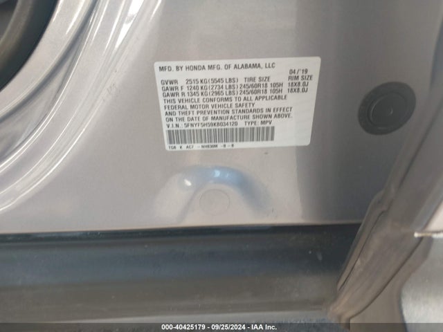 Honda Pilot Ex-l 2019 5FNYF5H59KB034120 Image 9