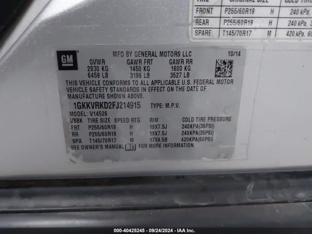 1GKKVRKD2FJ214915 GMC Acadia Slt-1