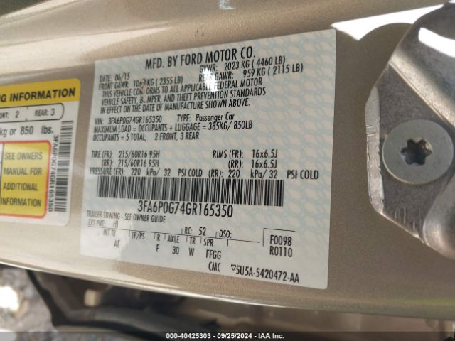 3FA6P0G74GR165350 Ford FUSION S
