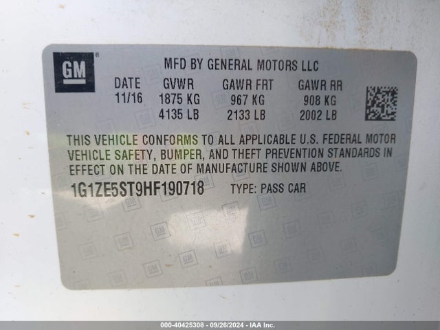 Chevrolet MALIBU 1LT 2017 1G1ZE5ST9HF190718 Image 9