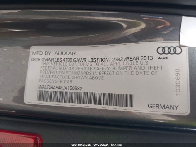 WAUDNAF48JA150532 Audi A4 2.0t Premium/2.0t Tech Premium