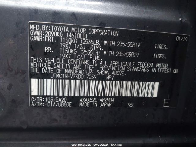 JTMC1RFV7KD017259 Toyota Rav4 Xle Premium