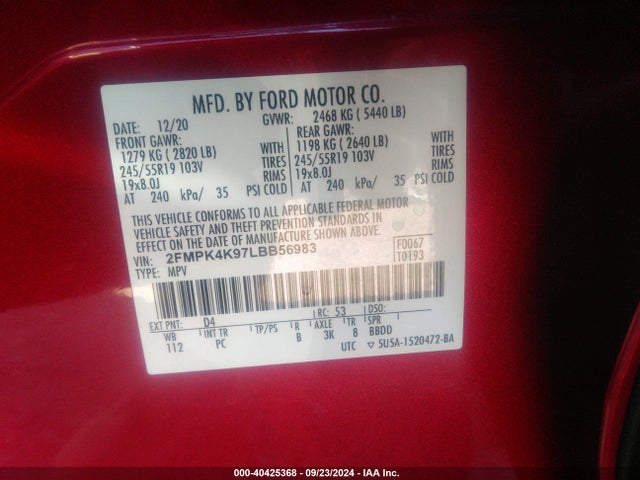 Ford Edge Titanium 2020 2FMPK4K97LBB56983 Image 9