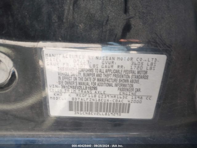 3N1CN8EV2LL819295 Nissan Versa Sv Xtronic Cvt