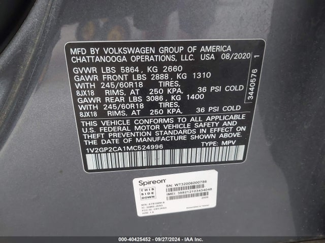 1V2GP2CA1MC524996 Volkswagen Atlas 2.0t S