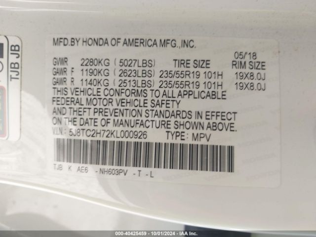 5J8TC2H72KL000926 Acura Rdx Advance Package