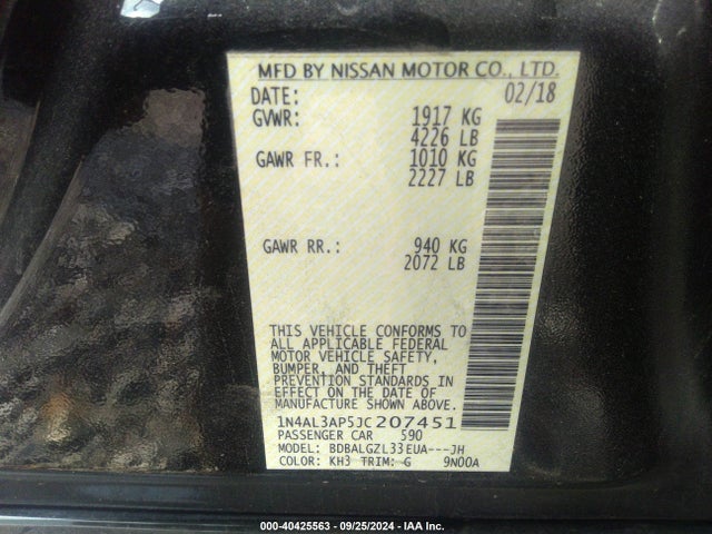 Nissan Altima 2.5 S 2018 1N4AL3AP5JC207451 Image 9