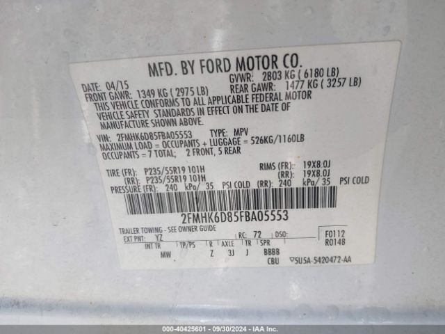 2FMHK6D85FBA05553 Ford Flex Limited