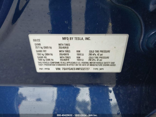 2022 TESLA MODEL Y 7SAYGAEE4NF532727 Photo 8