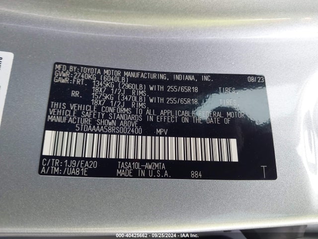 Toyota Grand Highlander Xle 2024 5TDAAAA58RS002400 Image 9
