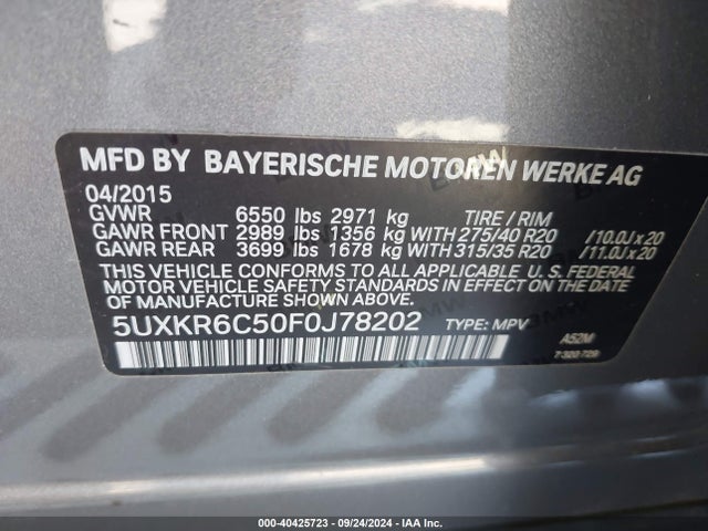 5UXKR6C50F0J78202 BMW X5 Xdrive50i