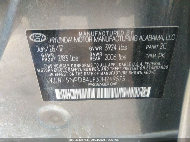 5NPD84LF3JH249575 Hyundai ELANTRA SEL