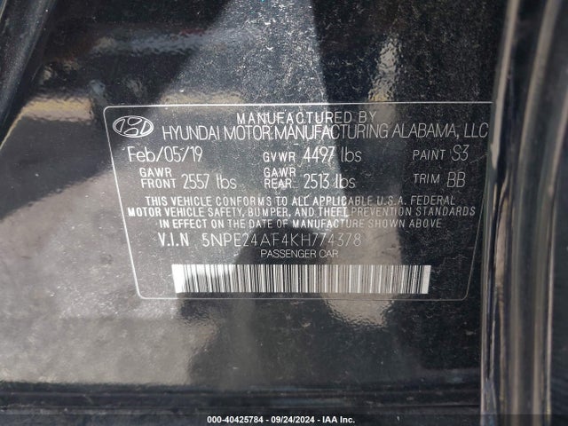 Hyundai SONATA SE 2019 5NPE24AF4KH774378 Image 9