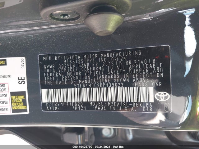 Toyota COROLLA LE 2024 5YFB4MDE9RP139623 Image 9