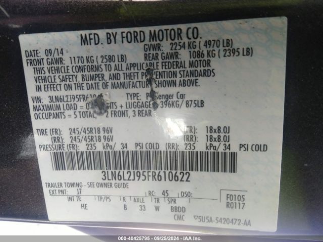 3LN6L2J95FR610622 Lincoln MKZ