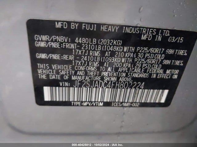Subaru Forester 2.5i Premium 2015 JF2SJADC4FH802224 Image 9