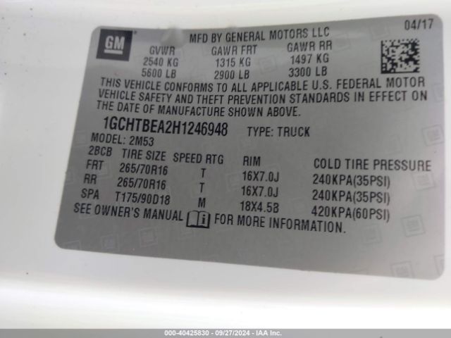1GCHTBEA2H1246948 Chevrolet Colorado Wt