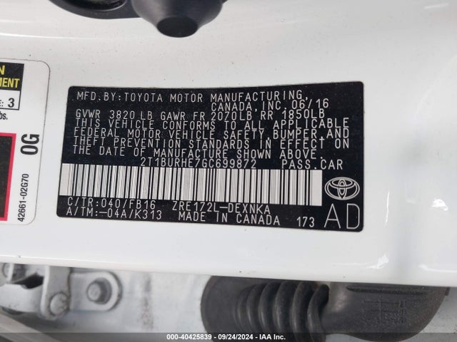 Toyota COROLLA LE 2016 2T1BURHE7GC699872 Image 9