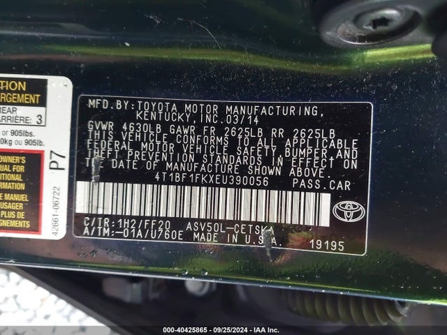 Toyota CAMRY SE 2014 4T1BF1FKXEU390056 Image 9