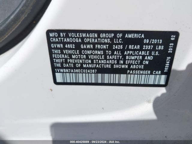 1VWBN7A36EC024267 Volkswagen Passat 2.0l Tdi Se