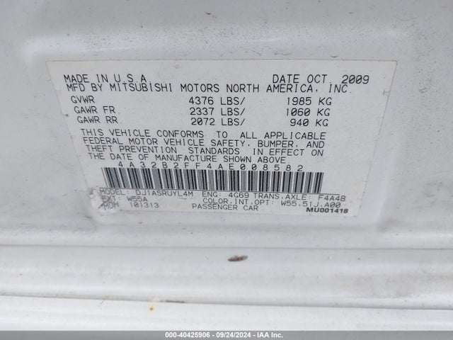 2010 MITSUBISHI GALANT 4A32B2FF4AE008582 Photo 8