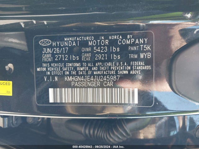 KMHGN4JE4JU245987 Genesis G80 3.8