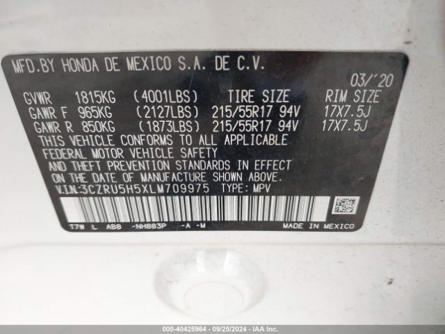 3CZRU5H5XLM709975 Honda Hr-v 2wd Ex