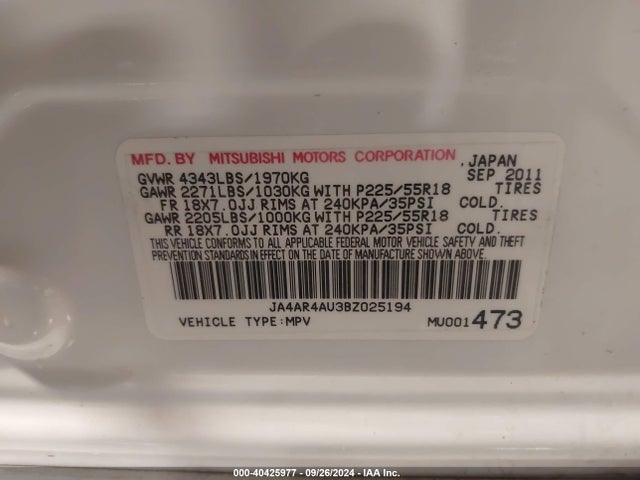 2011 MITSUBISHI OUTLANDER SPORT JA4AR4AU3BZ025194 Photo 8