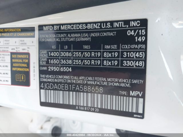2015 MERCEDES-BENZ ML 250 BLUETEC 4JGDA0EB1FA588658 Photo 8