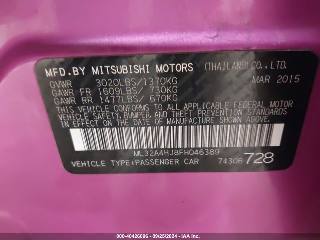 2015 MITSUBISHI MIRAGE ML32A4HJ8FH046389 Photo 8