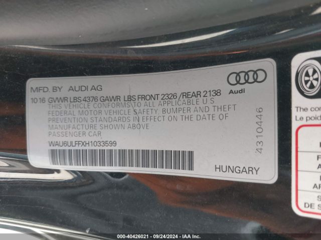 WAU6ULFFXH1033599 Audi A3 2.0t Premium