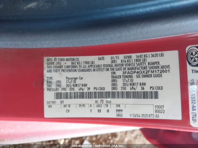 3FADP4GX2FM172601 Ford FIESTA ST