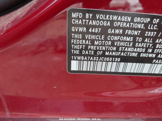 1VWBA7A32JC050130 Volkswagen Passat 2.0t Se