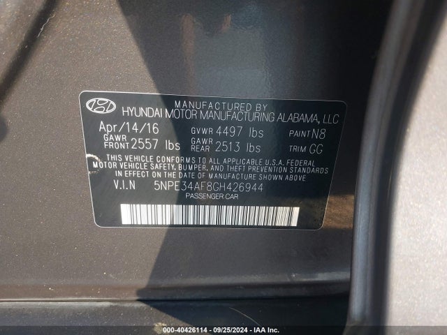 Hyundai Sonata Sport 2016 5NPE34AF8GH426944 Image 9