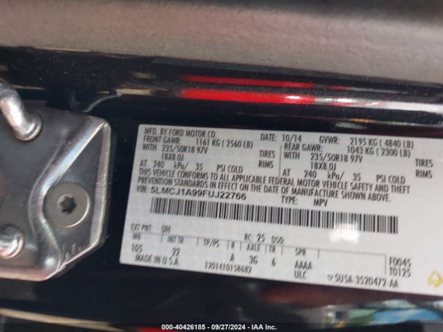 5LMCJ1A99FUJ22766 Lincoln MKC