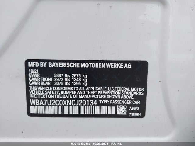 BMW 750 I Xdrive 2022 WBA7U2C0XNCJ29134 Image 9