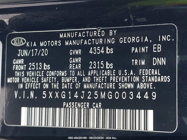 KIA K5 LXS 2021 5XXG14J25MG003449 Image 9
