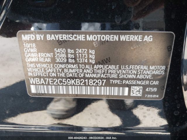 WBA7E2C59KB218297 BMW 740I