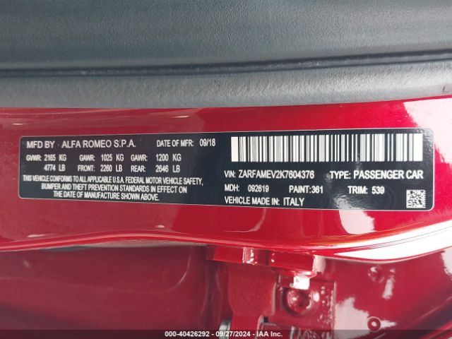 ZARFAMEV2K7604376 Alfa Romeo Giulia Quadrifoglio Rwd