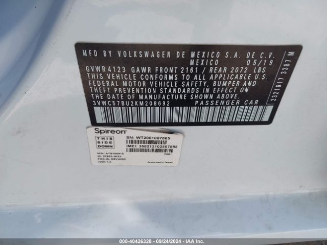 3VWC57BU2KM208692 Volkswagen Jetta 1.4t R-line/1.4t S/1.4t Se