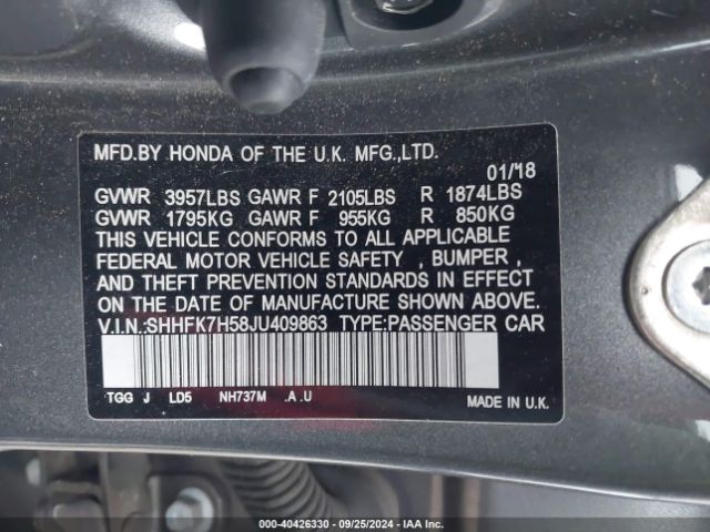 SHHFK7H58JU409863 Honda CIVIC EX