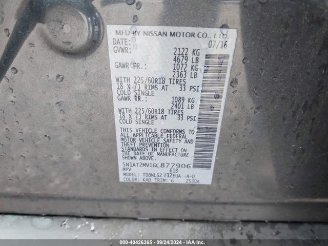 Nissan Rogue Sl 2016 5N1AT2MV1GC877906 Image 9